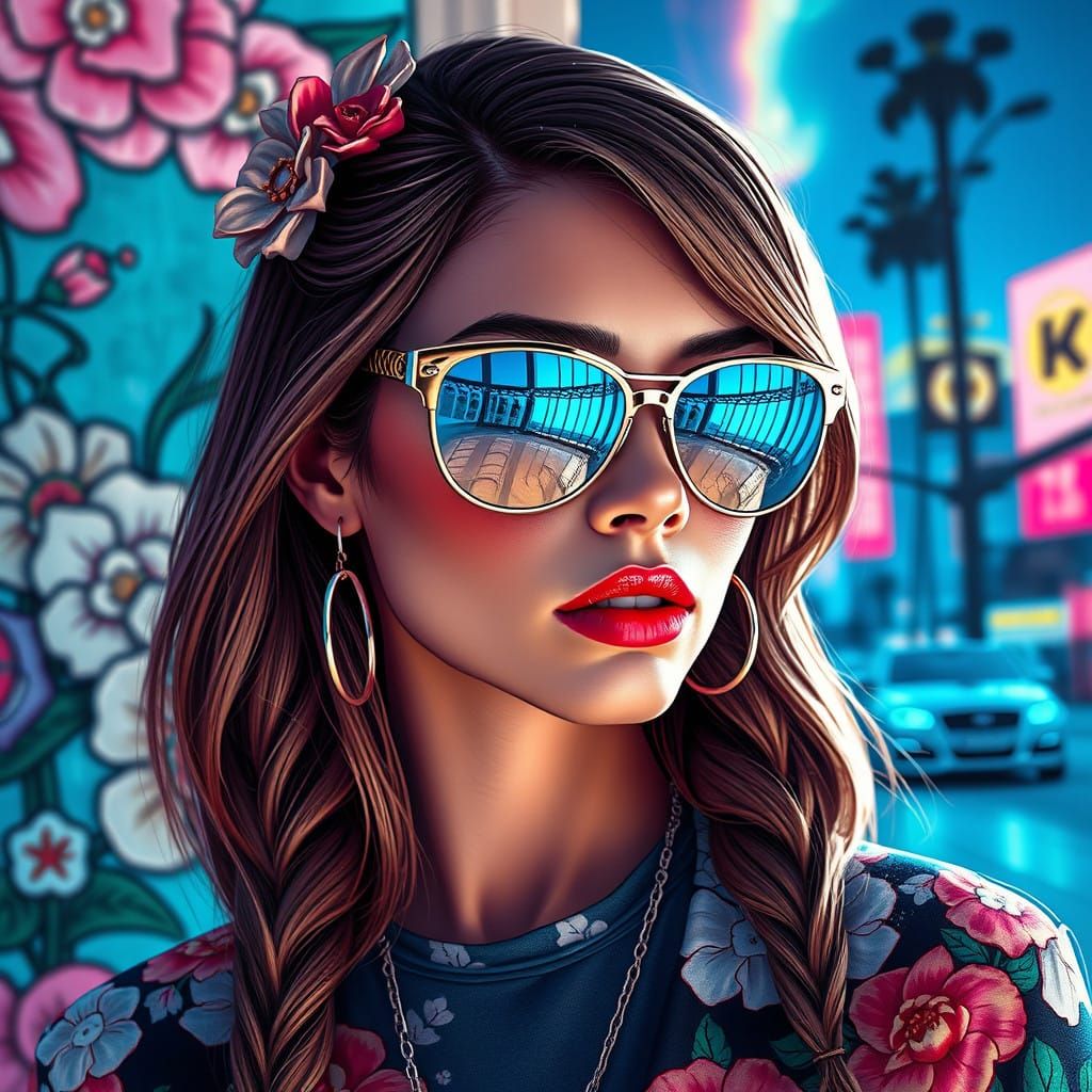 Vibrant Pop Art Portrait in Groovy Synthwave Style