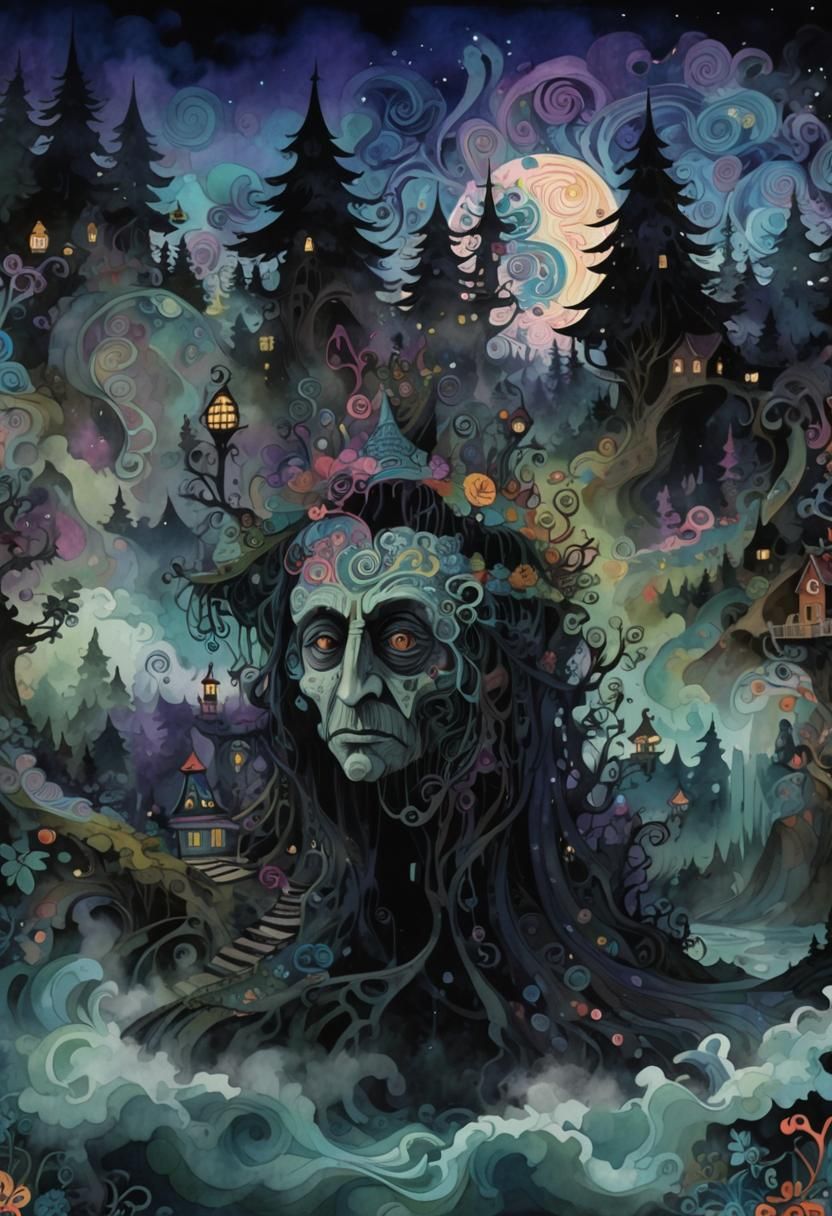 Whimsical Baba Yaga in a Candyland Wonderland