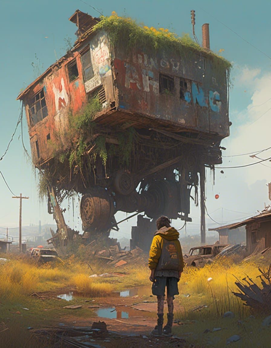 Surreal Portrait of a City Dweller in Abandoned Urban Landsc...