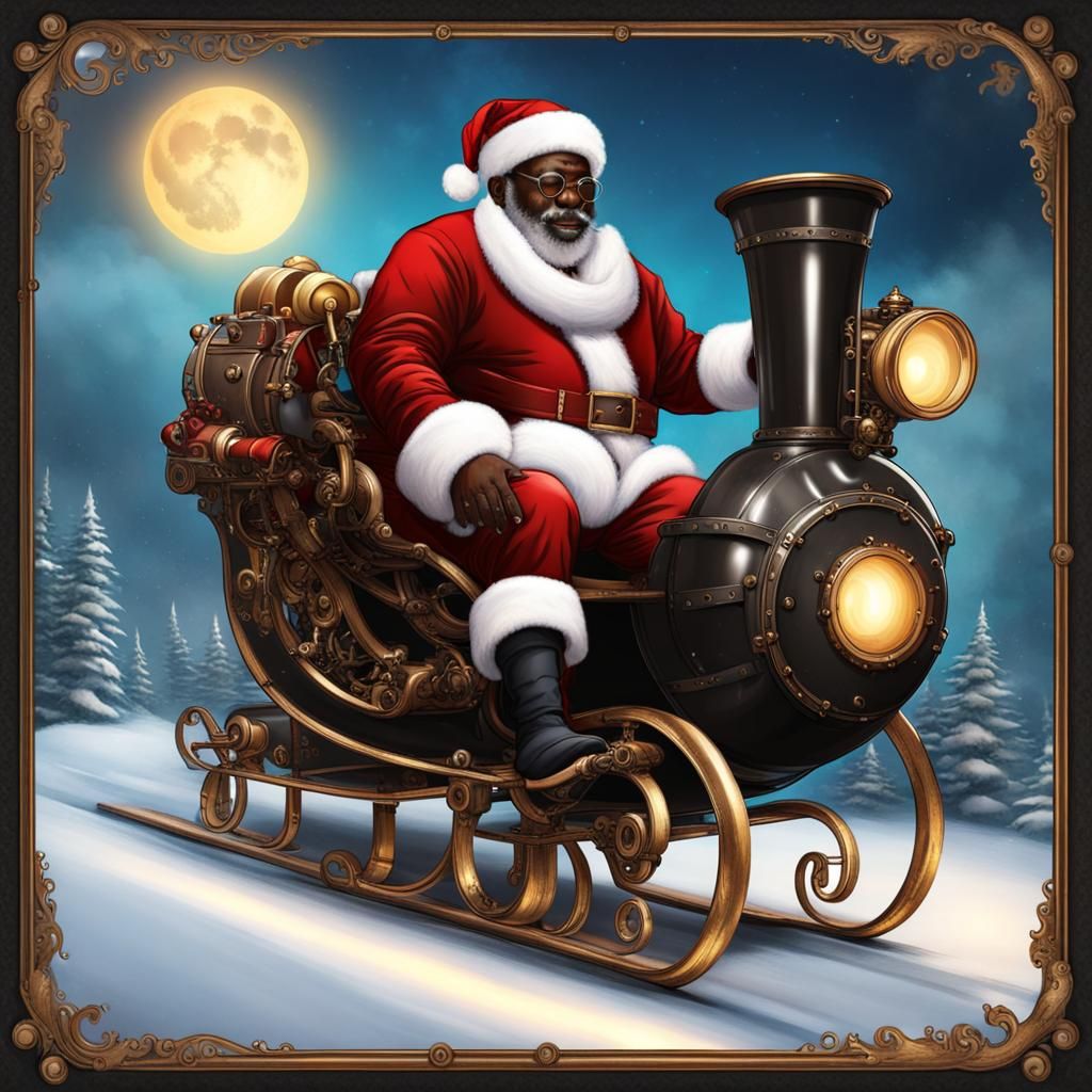 Cyberpunk Santa Riding Futuristic Sleigh