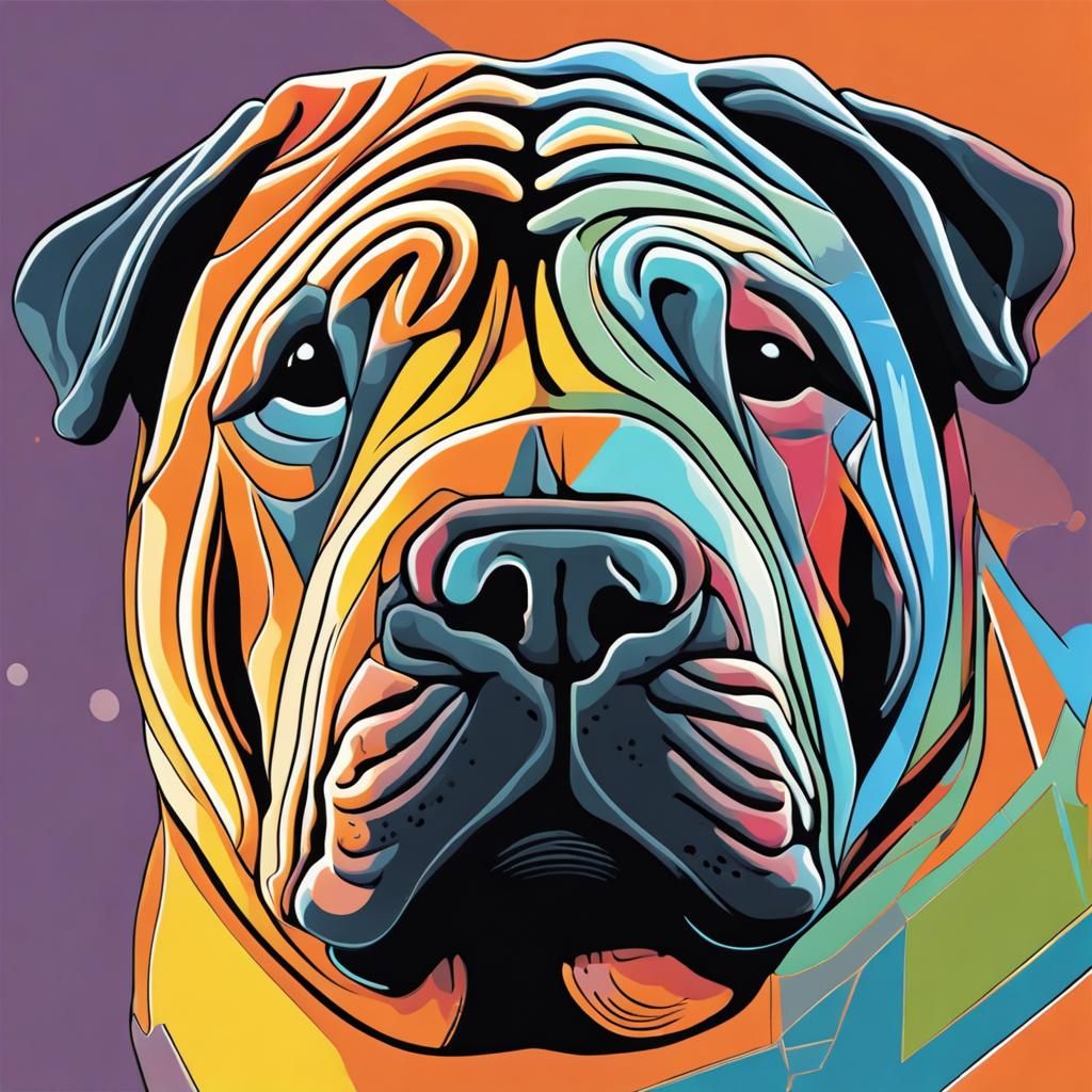 Vibrant Shar Pei Portrait in Whimsical Abstract Art