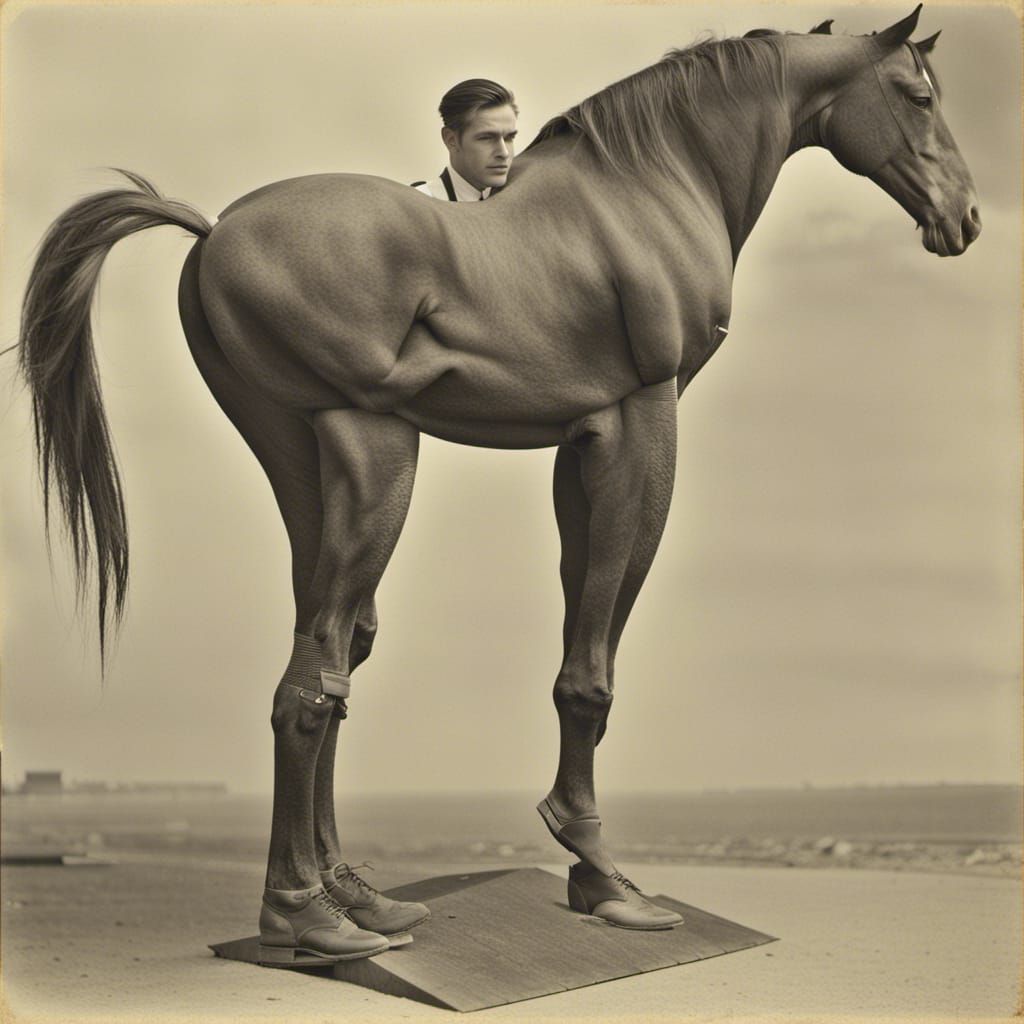Hybrid Human Horse Figure in a Futuristic Aesthetic