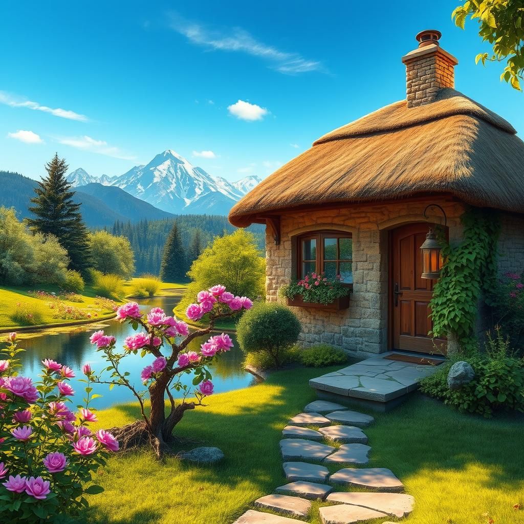 Charming Rustic Cottage in Serene Countryside Landscape