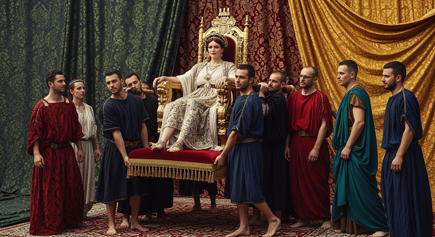 Opulent Roman Empress on Golden Throne, Leibovitz Style