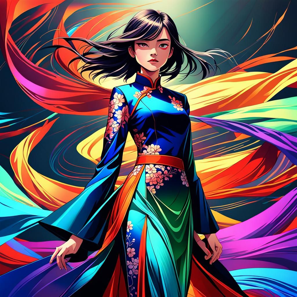 Manga-Inspired Fantasy Qipao Beauty in Vibrant Anime Style
