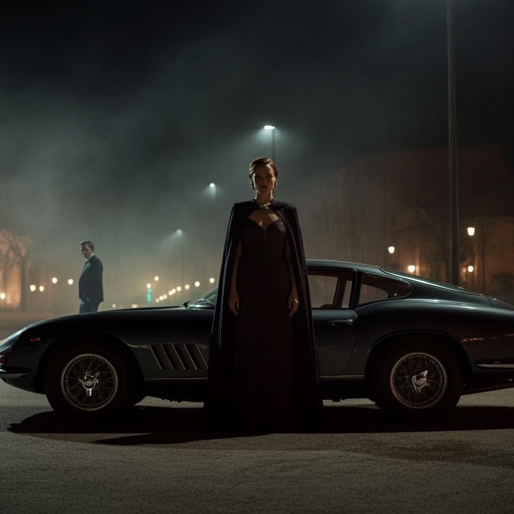 Vintage Car Night Scene with Atmospheric Perspective