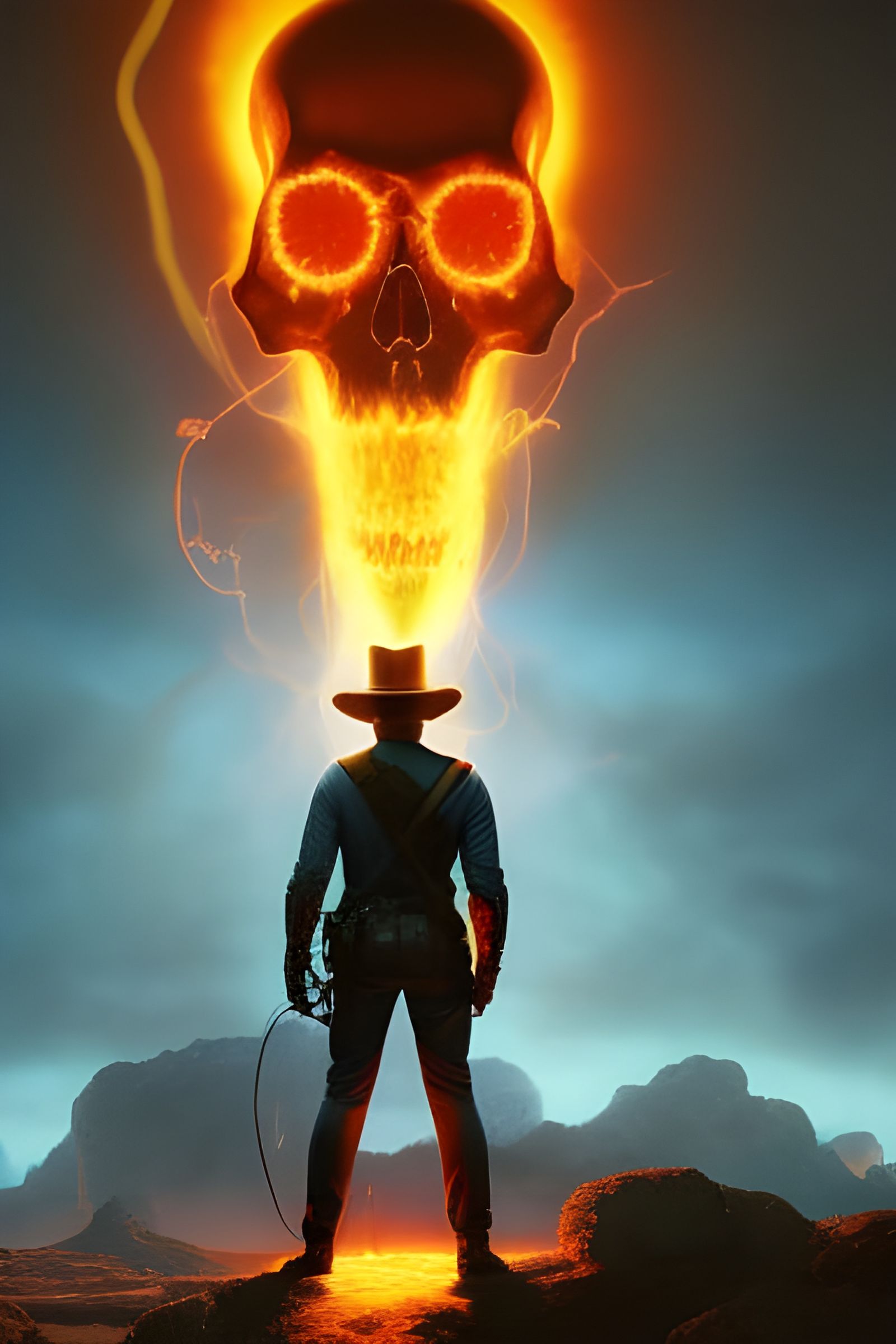 Retrofuturistic Skull in Atomic Explosion, Intricately Detai...