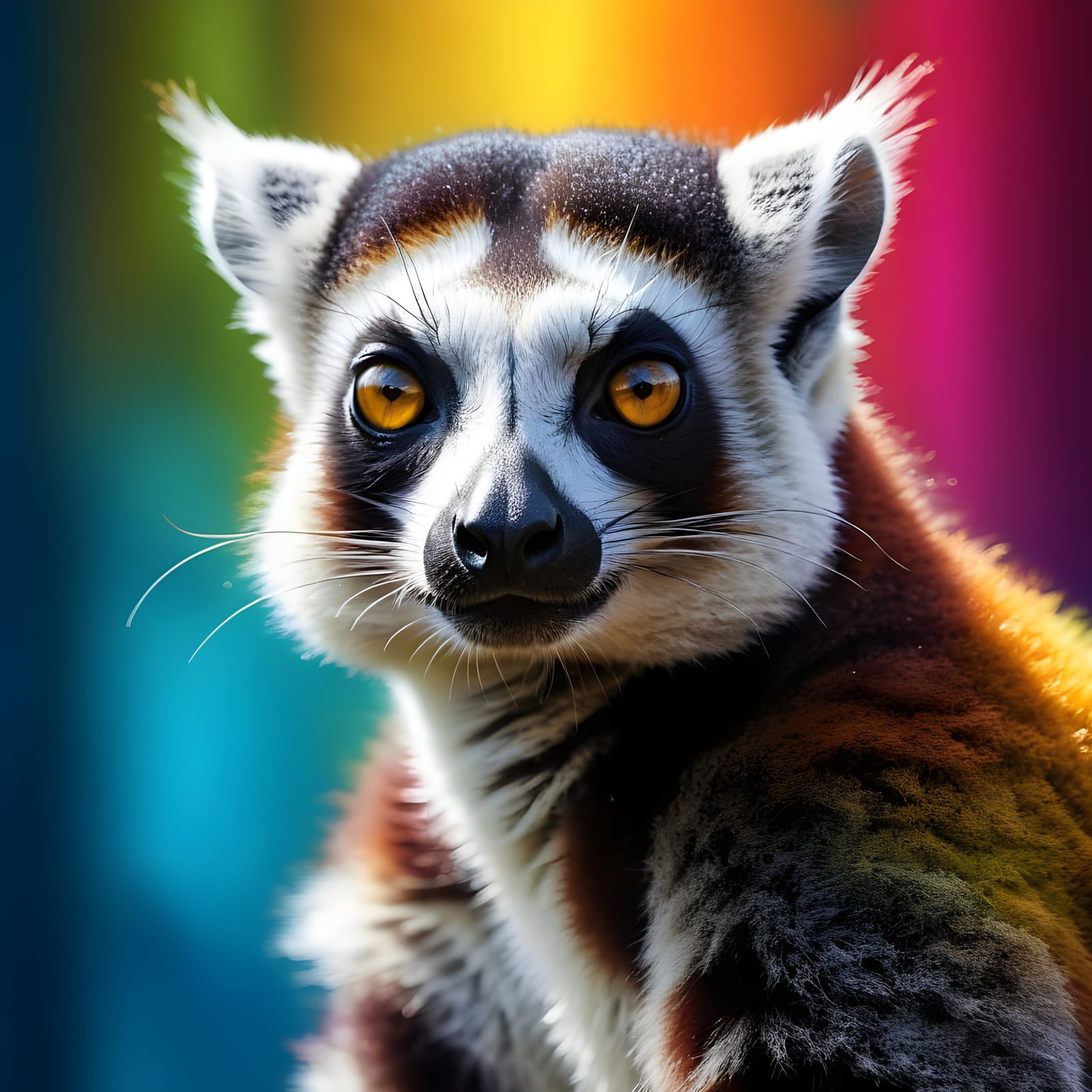Hyperrealistic Lemur Portrait with Splash Art Details