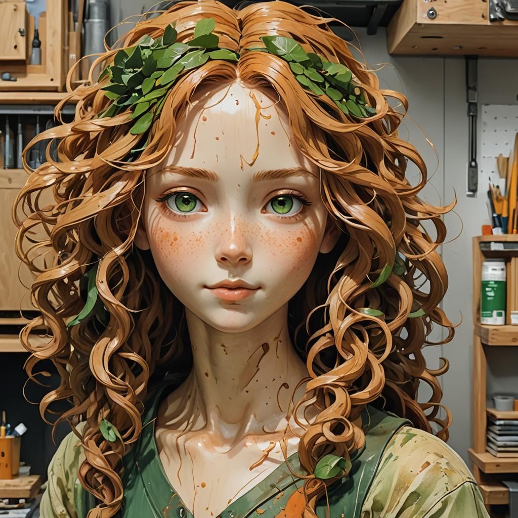 Vibrant Wood Sculpture of Youthful Woman