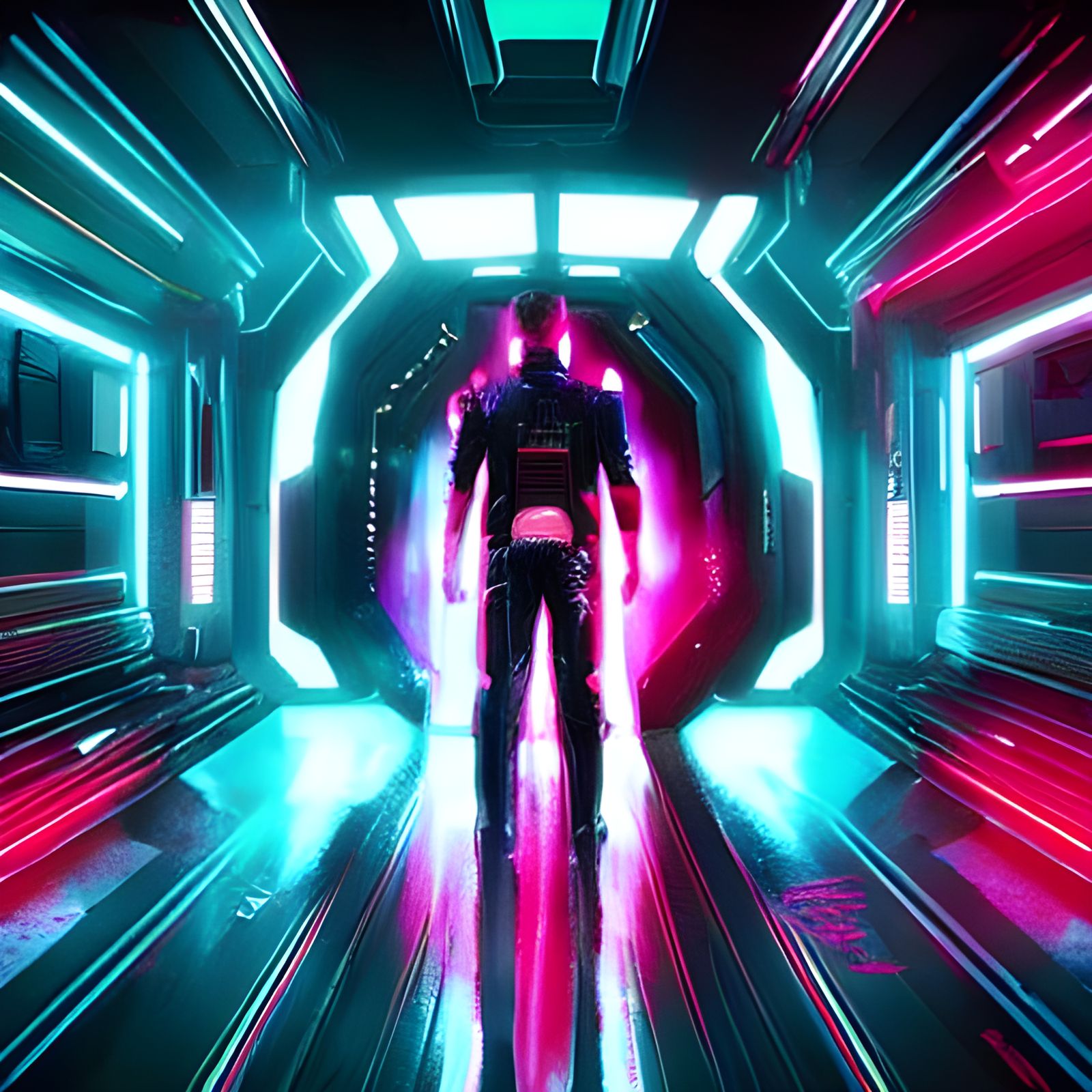 Cyberpunk Planet Elevator in Neon Lights