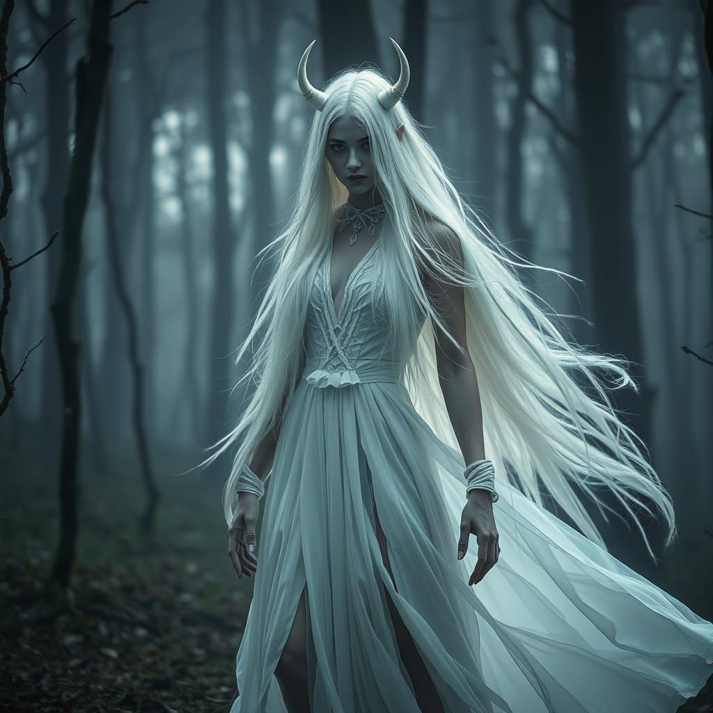 Ethereal Woman in Mystical Forest: Digital Art