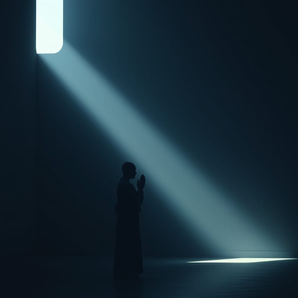 Sincere Devotion in a Quiet, Dimly Lit Room