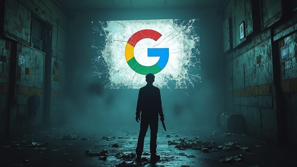 Frozen in Shock, Dystopian Cityscape, Google Logo, Shattered...