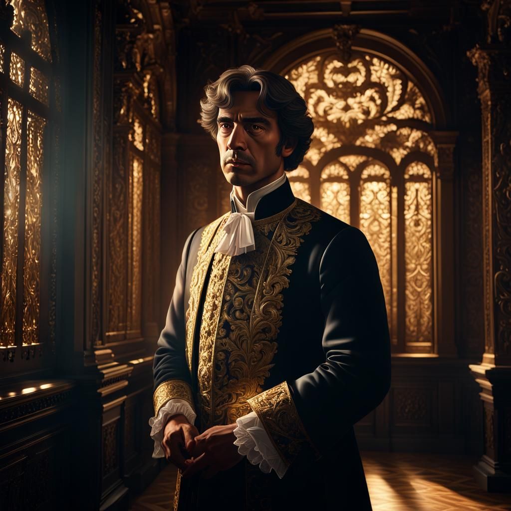 Dramatic Baroque Portrait of Romano in Moody, Cinematic Ligh...