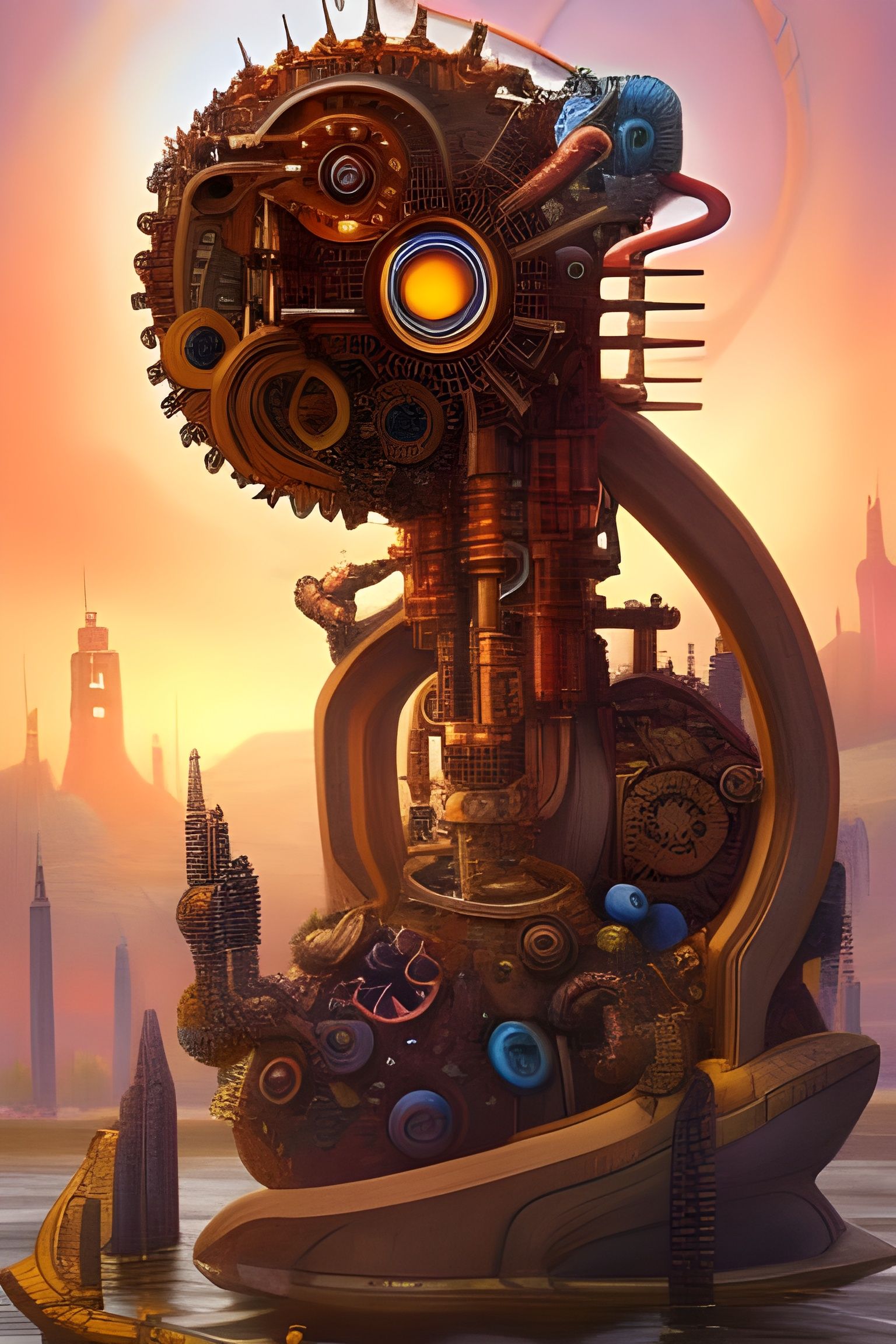 Surreal Steampunk Masterpiece at Sunset
