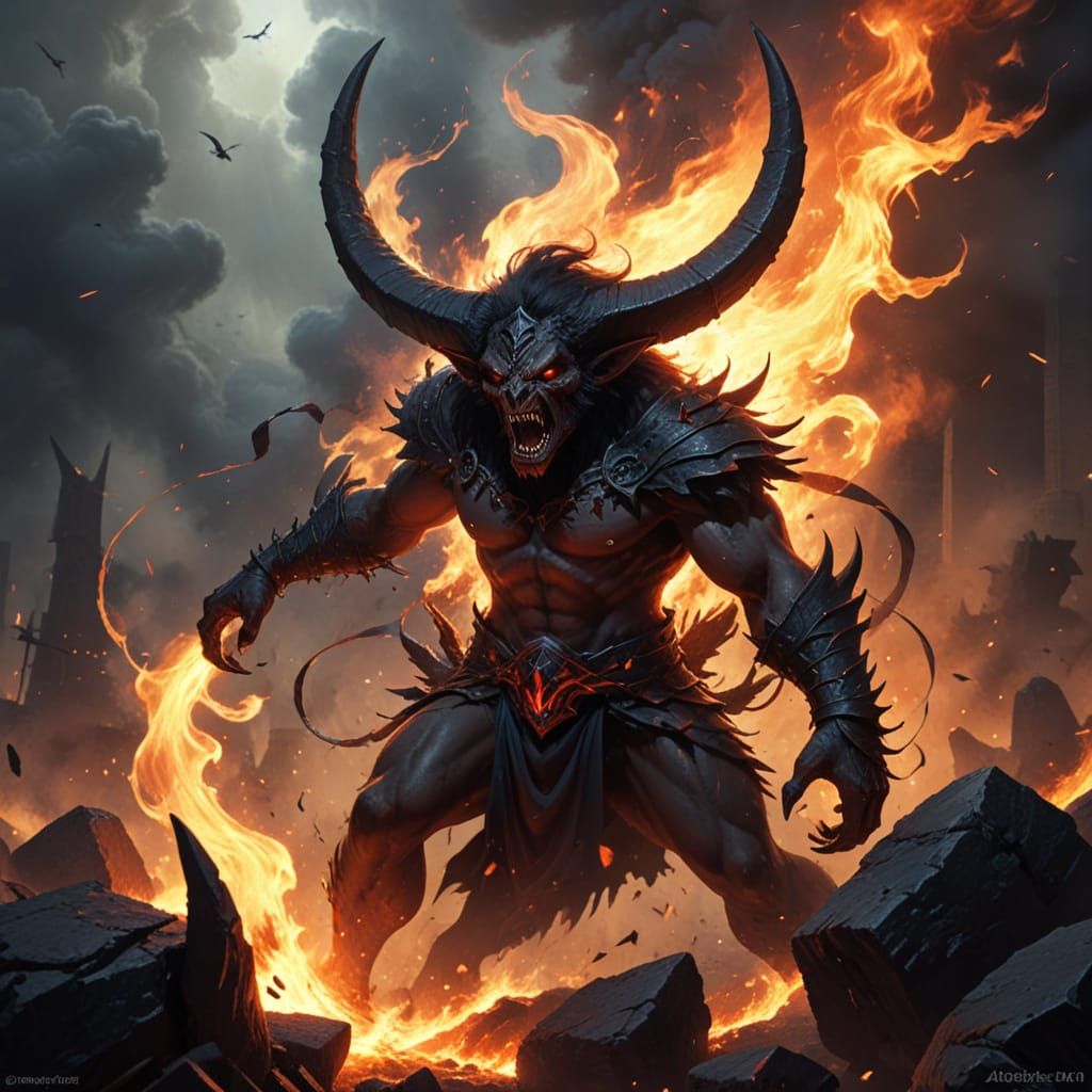 Apocalyptic Beast in Fiery Ruins