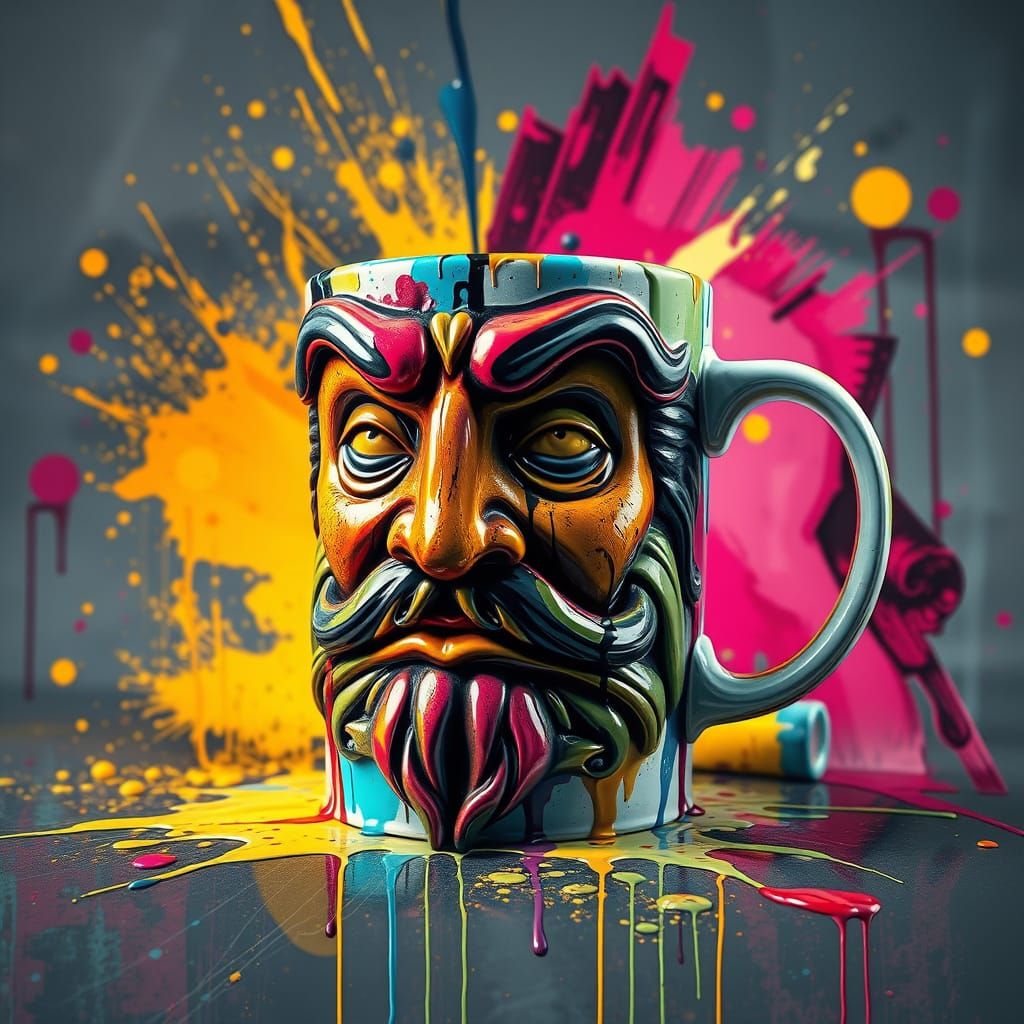 Graffiti Art Mug with Face of Boe, Vivid Colors