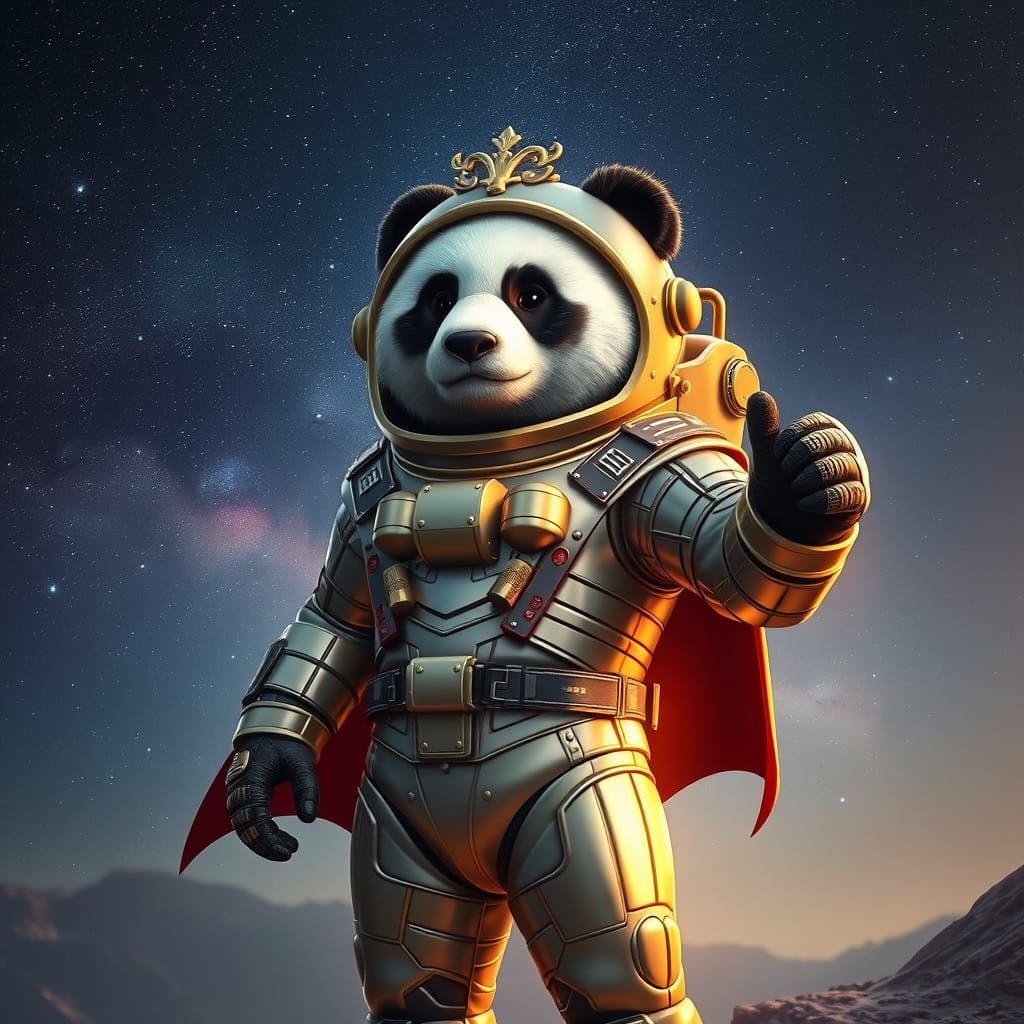 Majestic Panda in Futuristic Space Suit