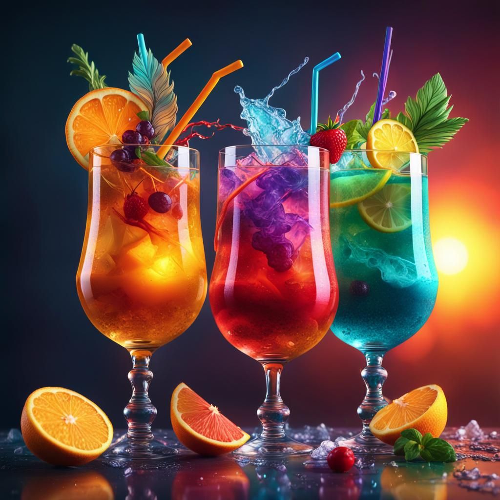 Two Portly Gentlemen Enjoy Vibrant Cocktails with Umbrella-S...