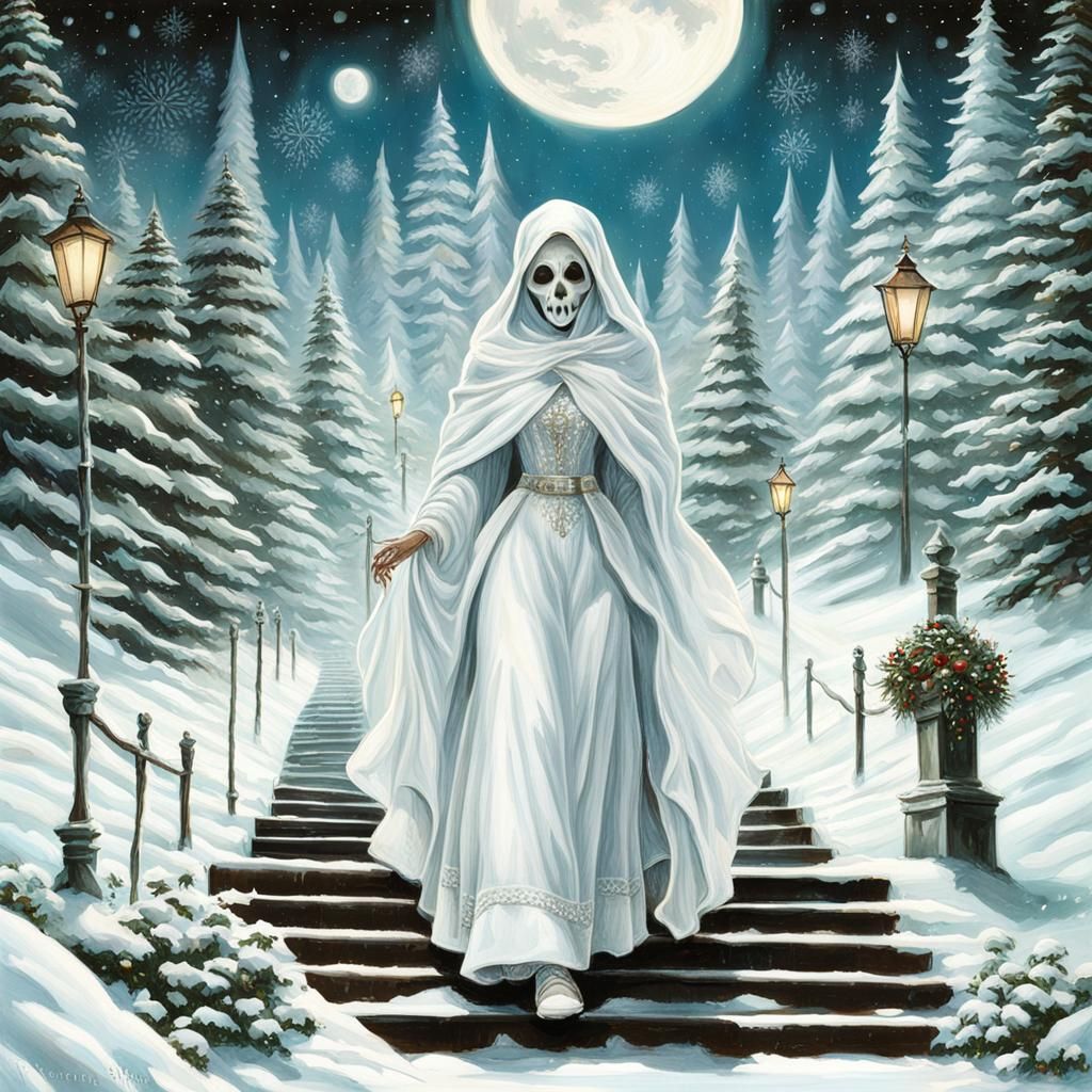 Surreal Christmas Scene in the Style of Rackhams Illustratio...