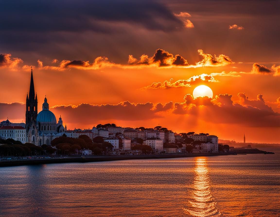 Vibrant Sunset over Ancient Architecture