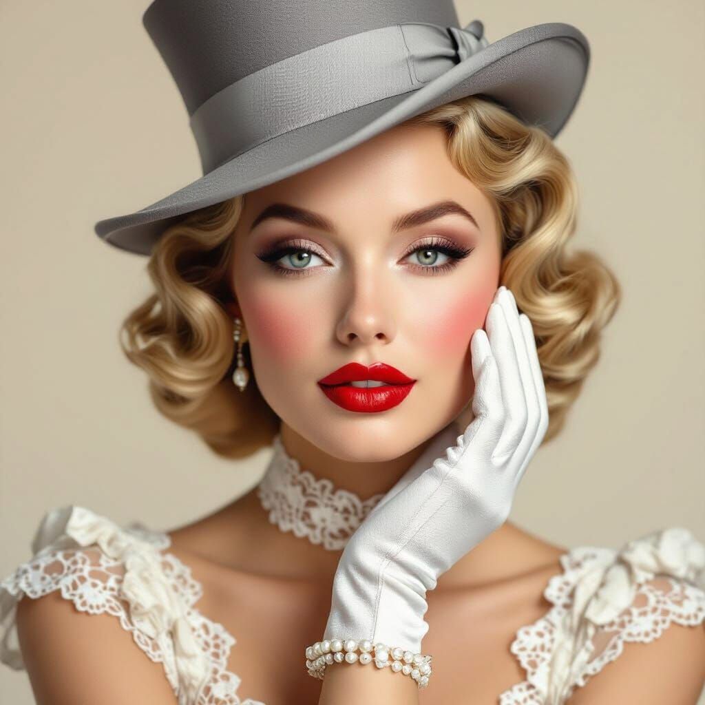 Glamorous Woman in 1940s Hyperrealistic Portrait