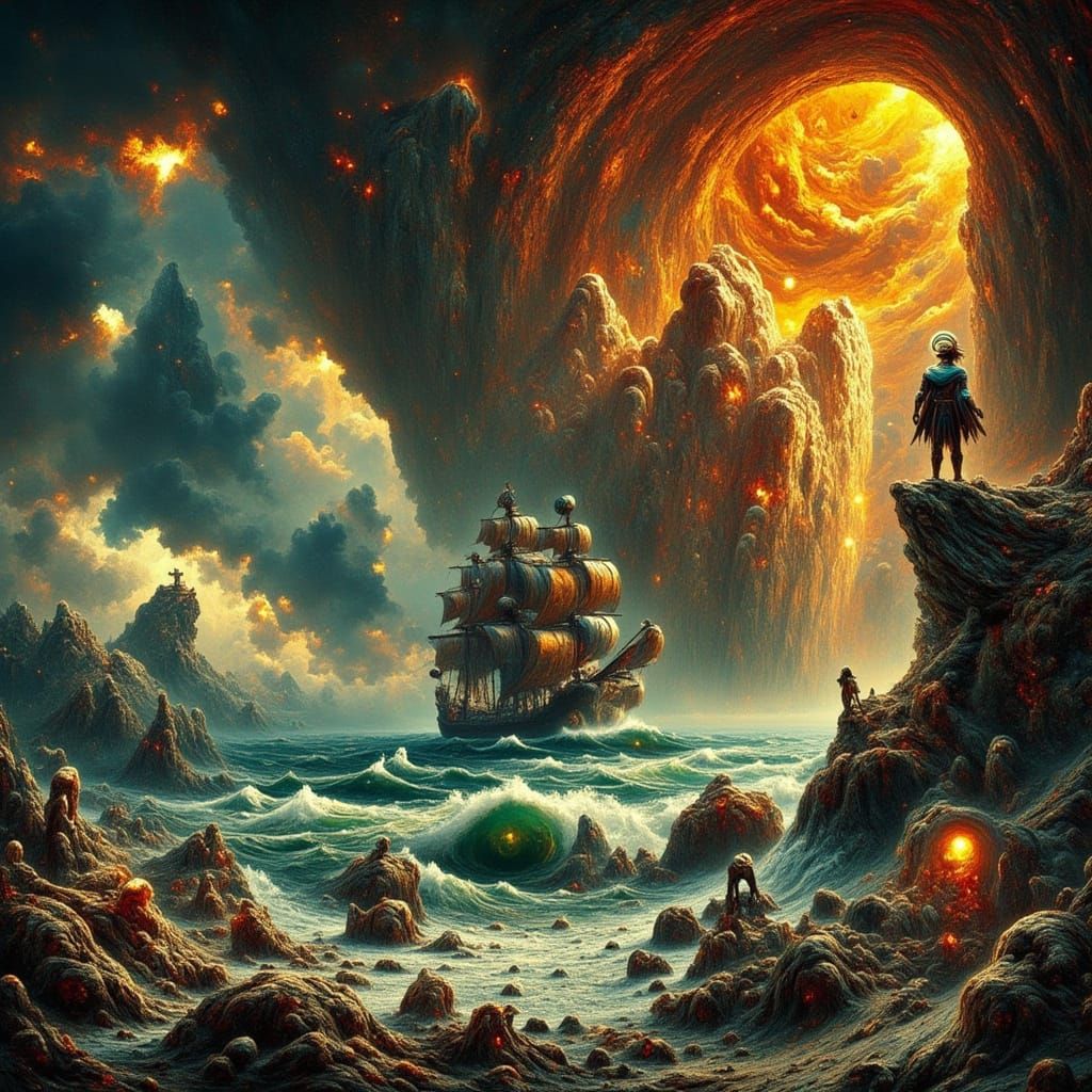 Odysseus' Mythological Journey in Renaissance Fantasy Style