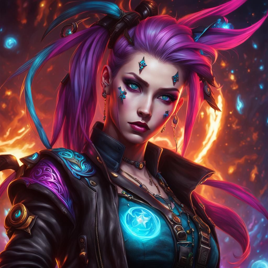 Cyberpunk Jinx Arcane Character in a State of Mental Collaps...