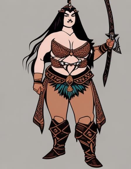 Fantasy Barbarian Lady Wields Sword with Skill and Strength