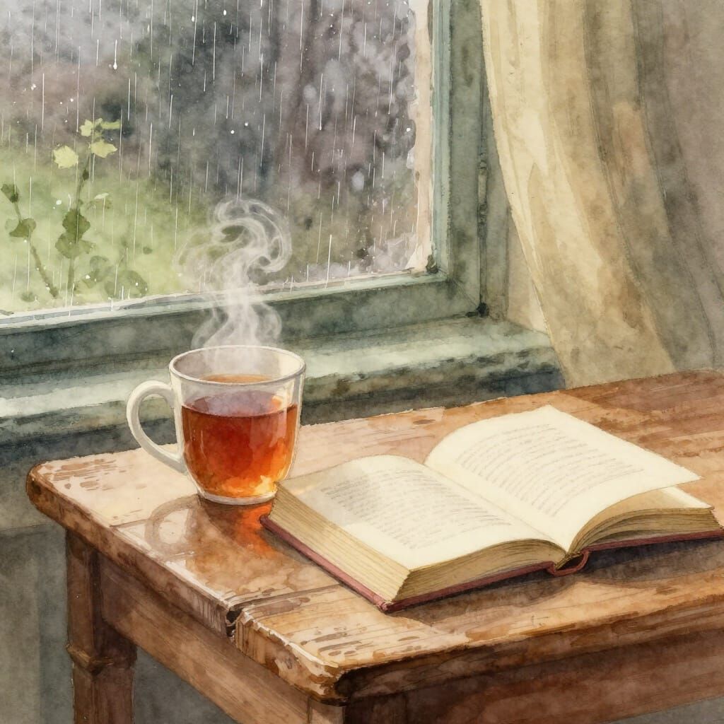 Cozy Reading Nook in Gentle Watercolor Style