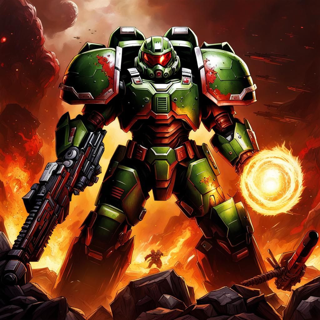 Warhammer 40k Doom Slayer in Anime Style