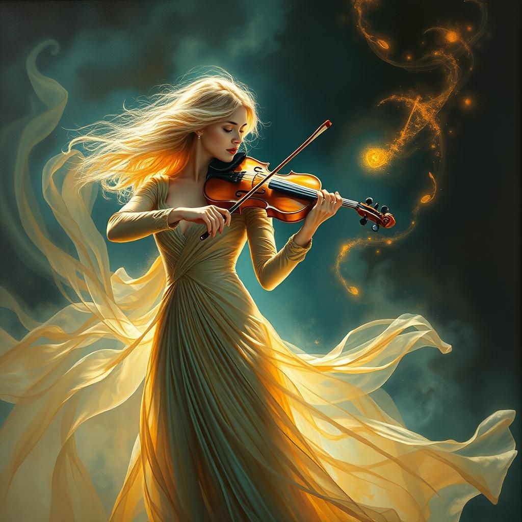Ethereal Violinist Under Stage Lights