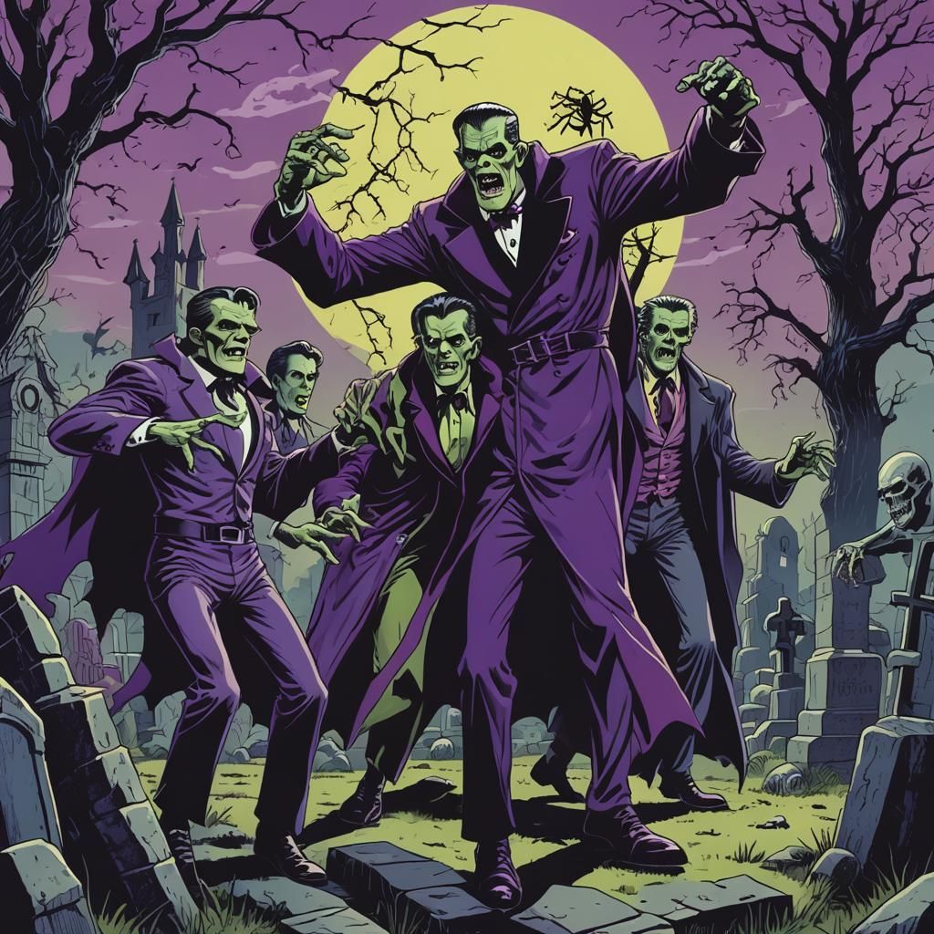 Classic Monsters Dance in a Spooky Retro Horror Comic