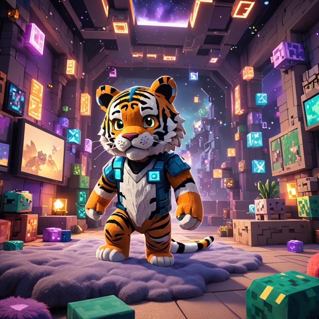 Tiger boy in a blocky world