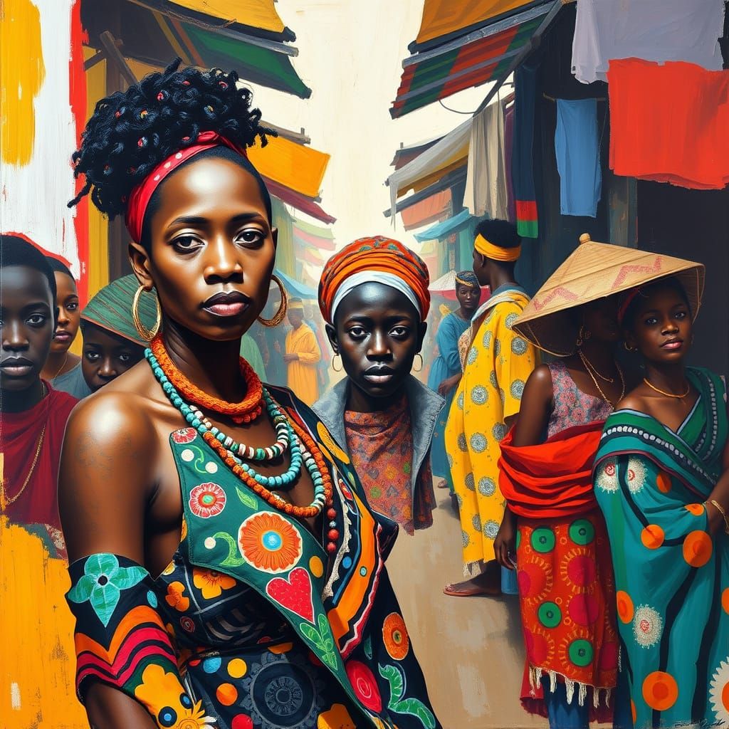 African Woman in Market, Expressive South African Art