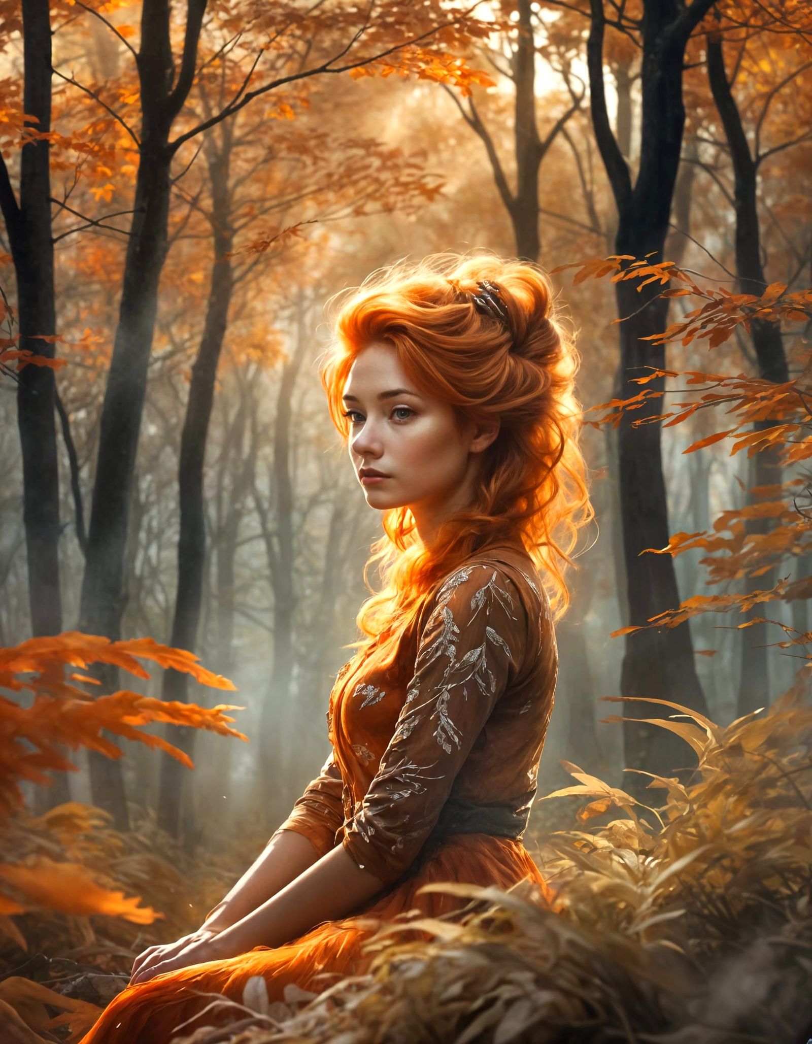 Luminous Autumn Siren Unveiled in Dreamlike Vistas