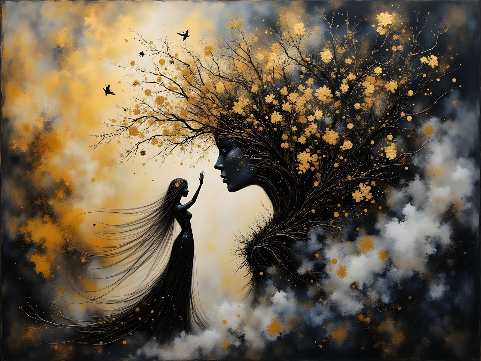 Mystical Sorcerer Amidst Abstract Textures