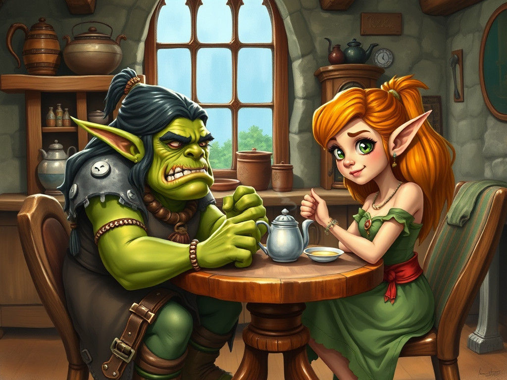 Charming Digital Cartoon Scene in Watercolour Style