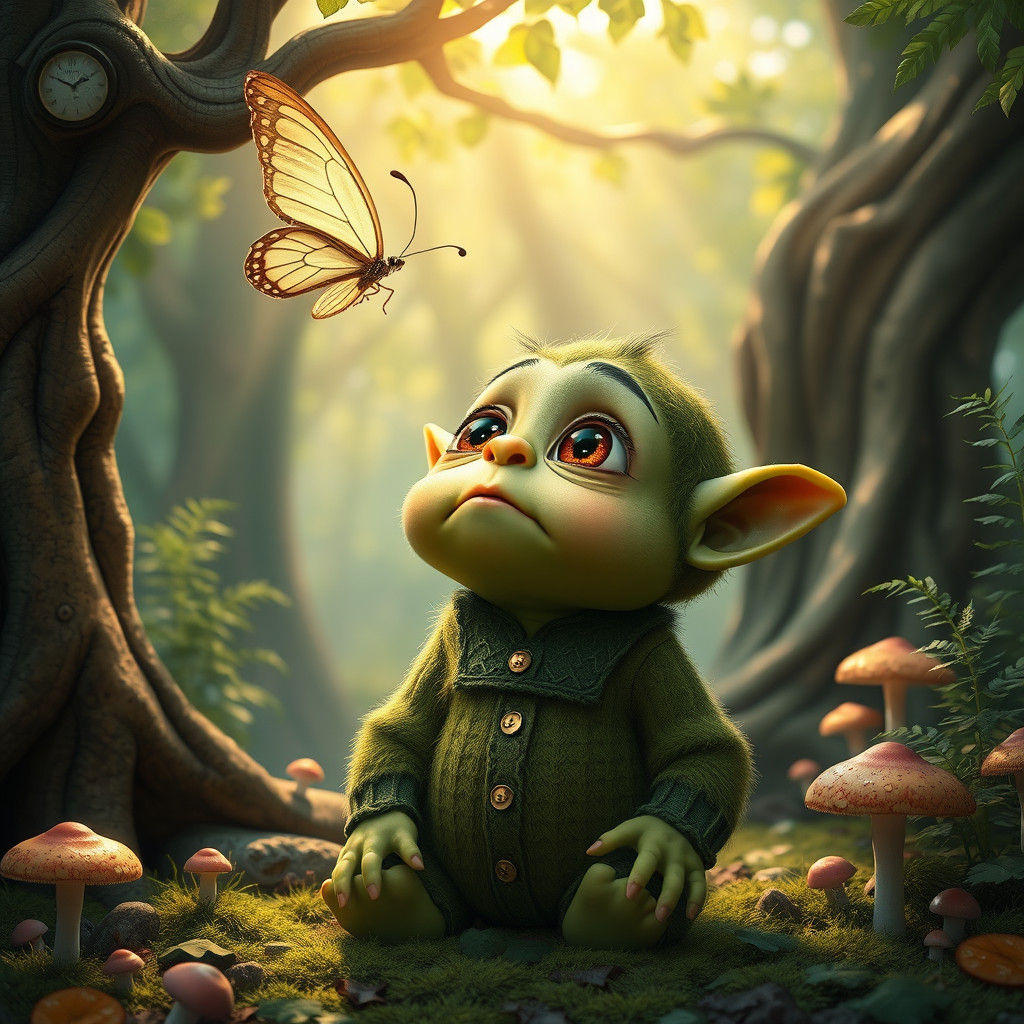 Enchanted Woodland Scene in Whimsical Art Nouveau Style