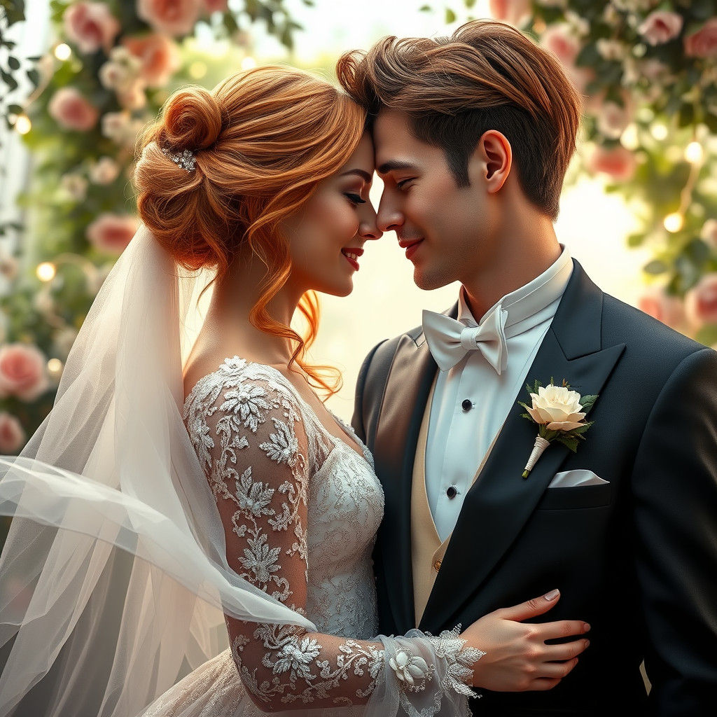 Elegant Whimsical Wedding Scene in Realistic Fairy Tale Styl...