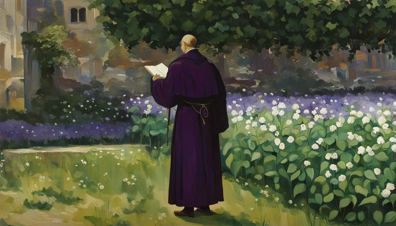 Augustinian Monk Studies Pea Plant Variations in Garden