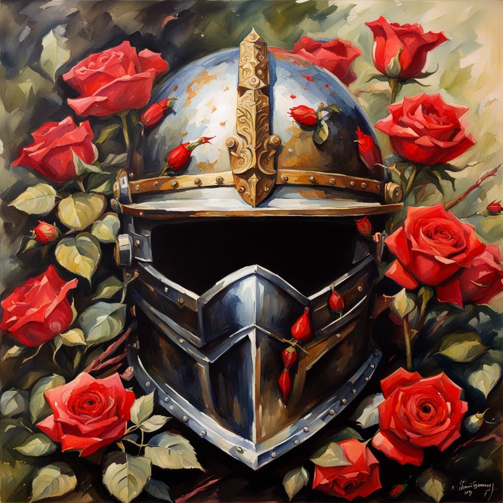 Ethereal Helmet in a Sword of Roses and Thorns, Oil Painting...