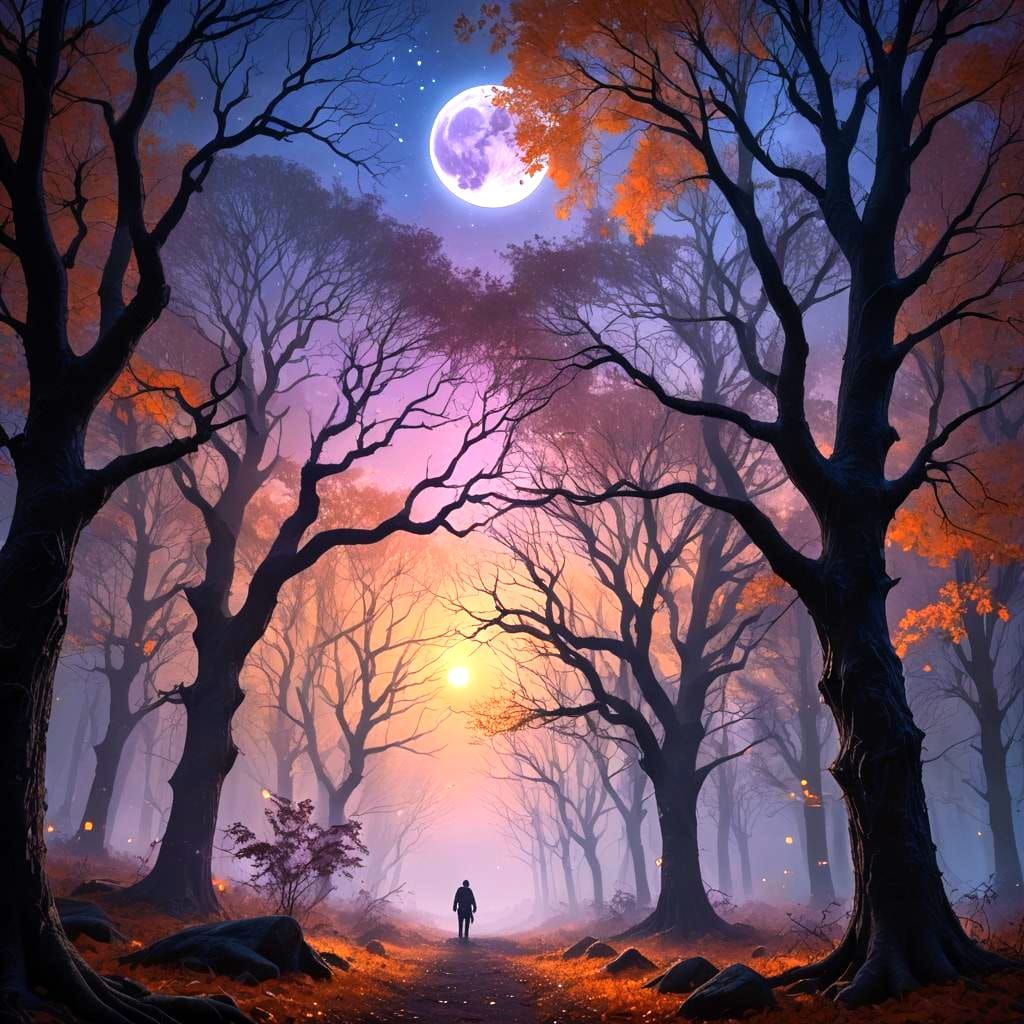 Fantastical Autumn Night Sparkling Under Blue Moon