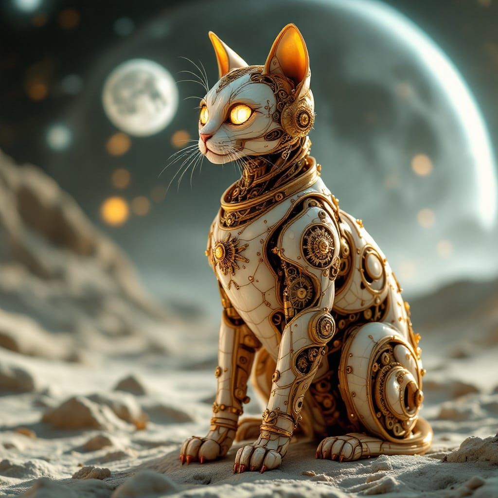 Majestic Android Goddess on the Lunar Surface