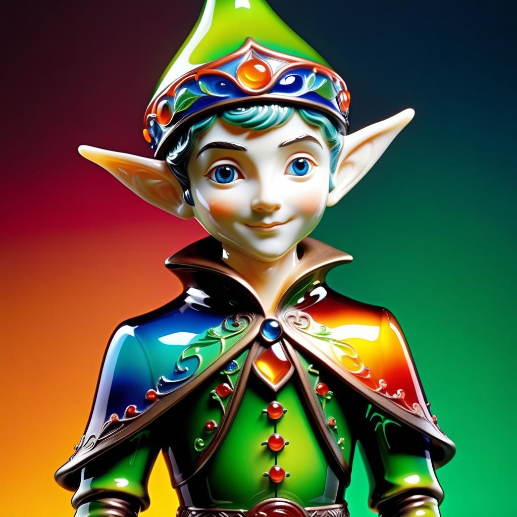 Whimsical Glass Elf Sculpture with Vibrant Enameled Details