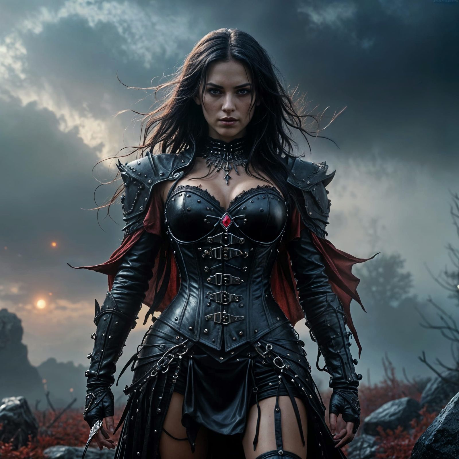 Gothic Goddess in Moonlit Clearing