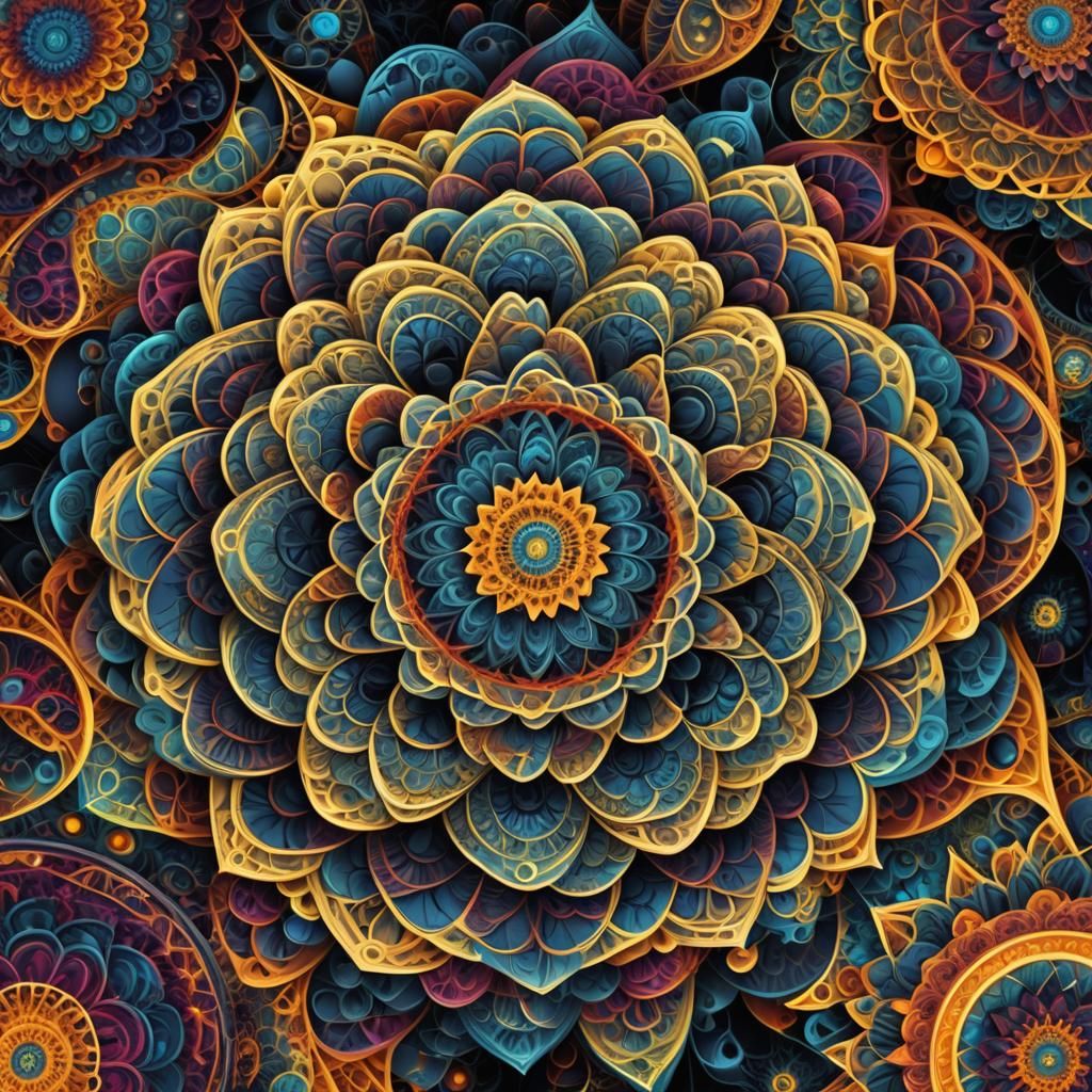 Vibrant Fractal Mandala in High Contrast 3D