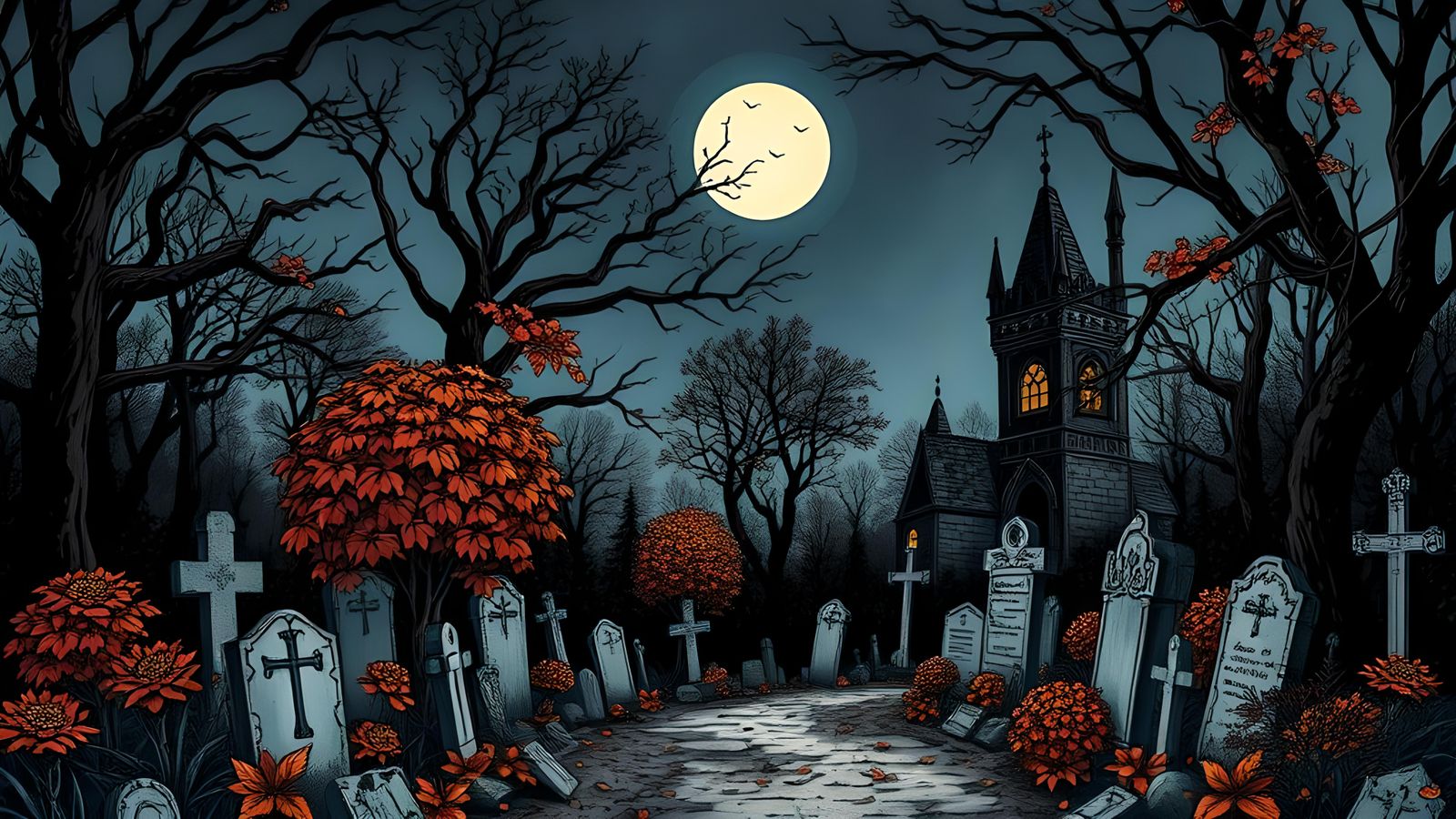 Ethereal Gothic Noblewoman Surrounded by Autumnal Forest and...