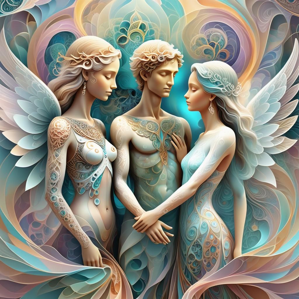 Sacred Angelic Union in Dreamy Fractal Harmony