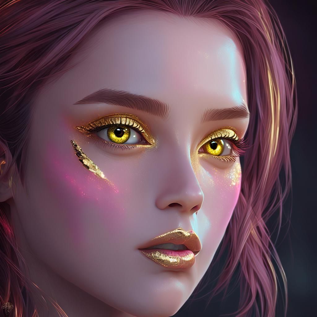 Vibrant Expressionist Woman with Glittering Rose Gold Eyes